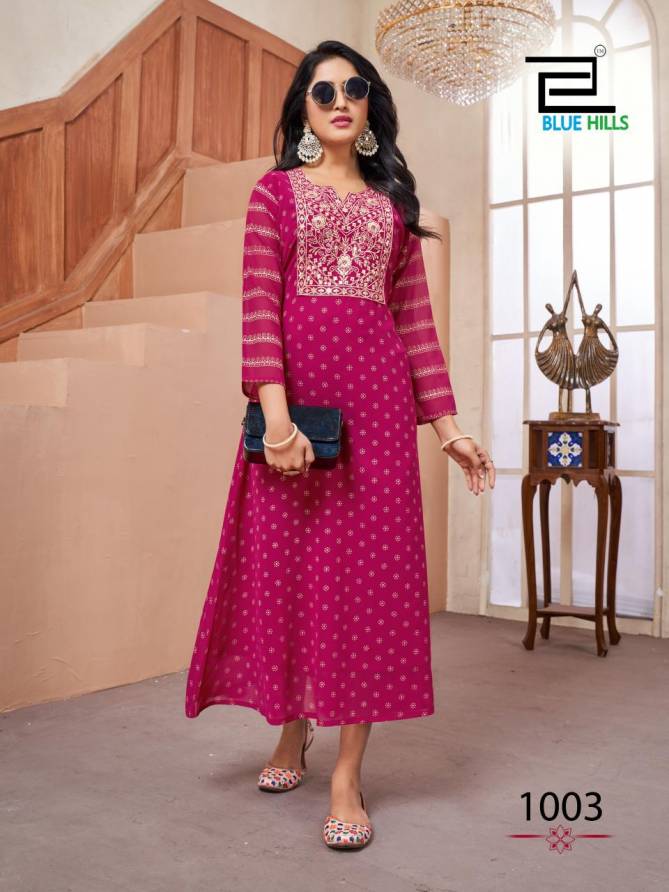 Lakme By Blue Hills Georgette Foil Printed Kurtis Wholesale Clothing Suppliers In India